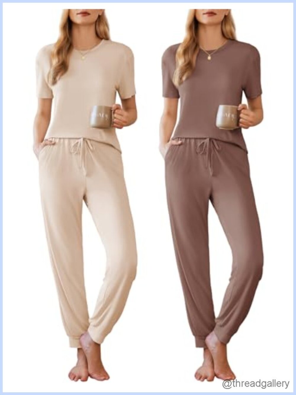 2 Pack Women's Pajama Lounge Set Jogger Pants & Short Sleeve Top